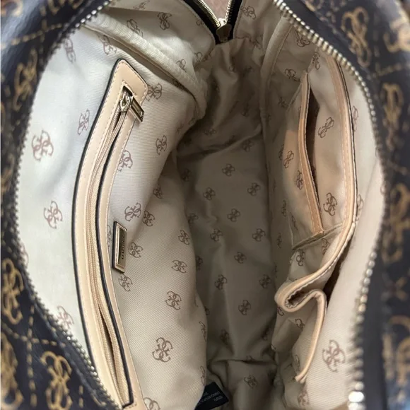 GUESS Monogram Leather Backpack in Brown and Tan - Picture 13 of 16
